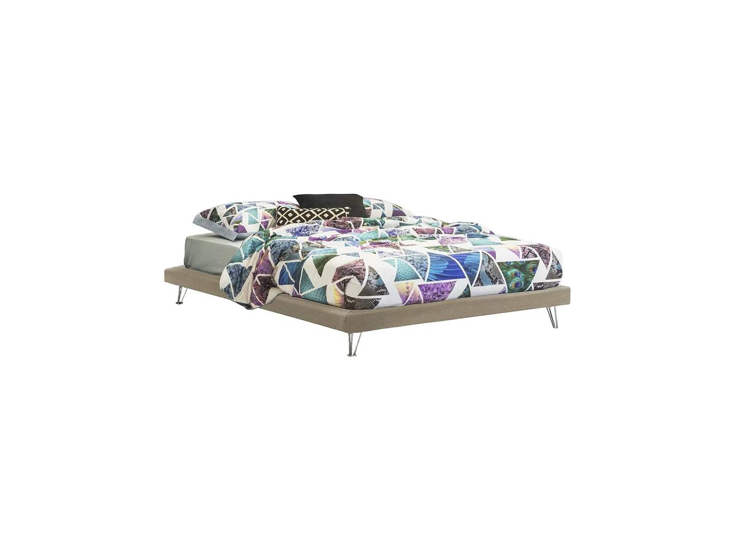 Cama matrimonial Dferron, Cama fija en tela con pies, 100% Made in Italy, adecuado para colchón 160x190 cm, Beige