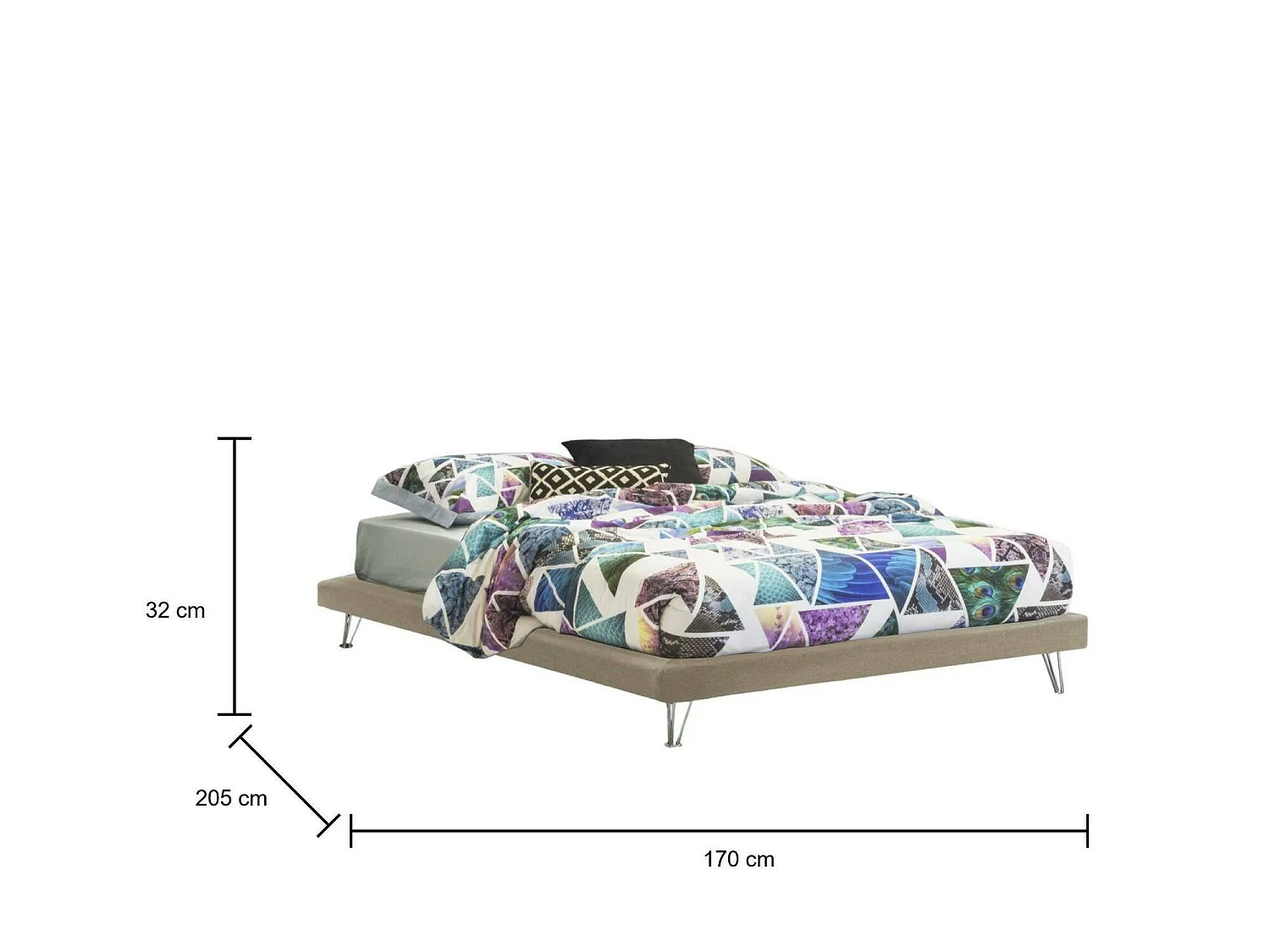 Cama matrimonial Dferron, Cama fija en tela con pies, 100% Made in Italy, adecuado para colchón 160x190 cm, Beige
