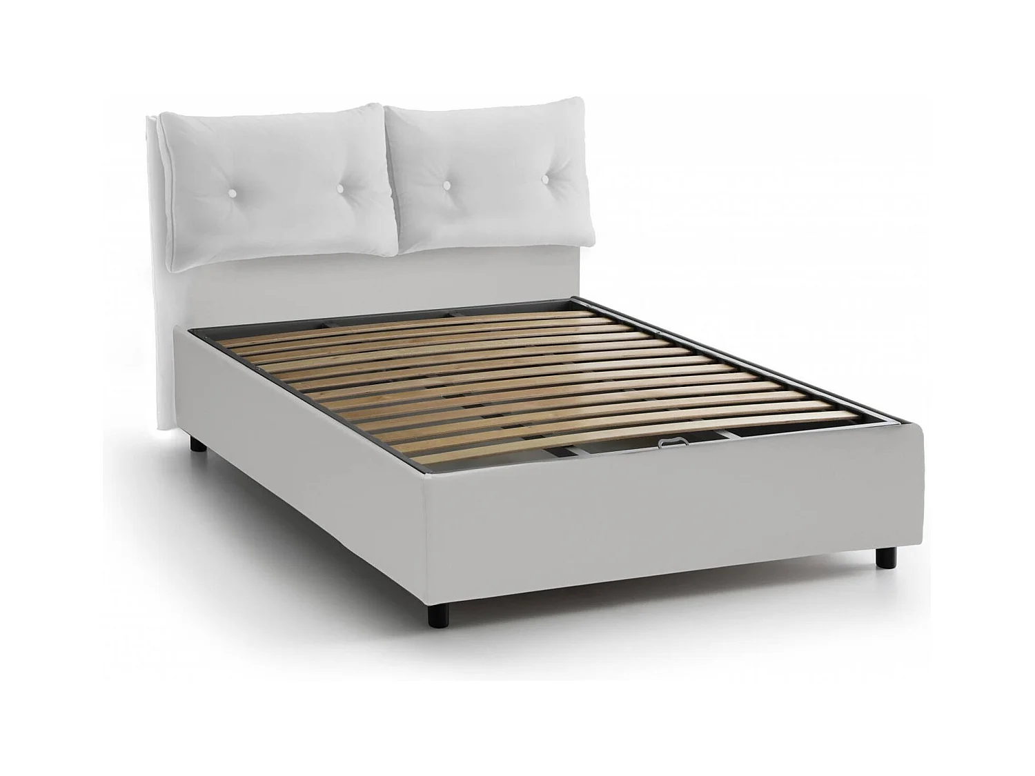 Diovin eenpersoonsbed, Opbergbed met eco-lederen bekleding, 100% Made in Italy, Opening aan de voorkant, geschikt voor matras van 80x190 cm, Wit