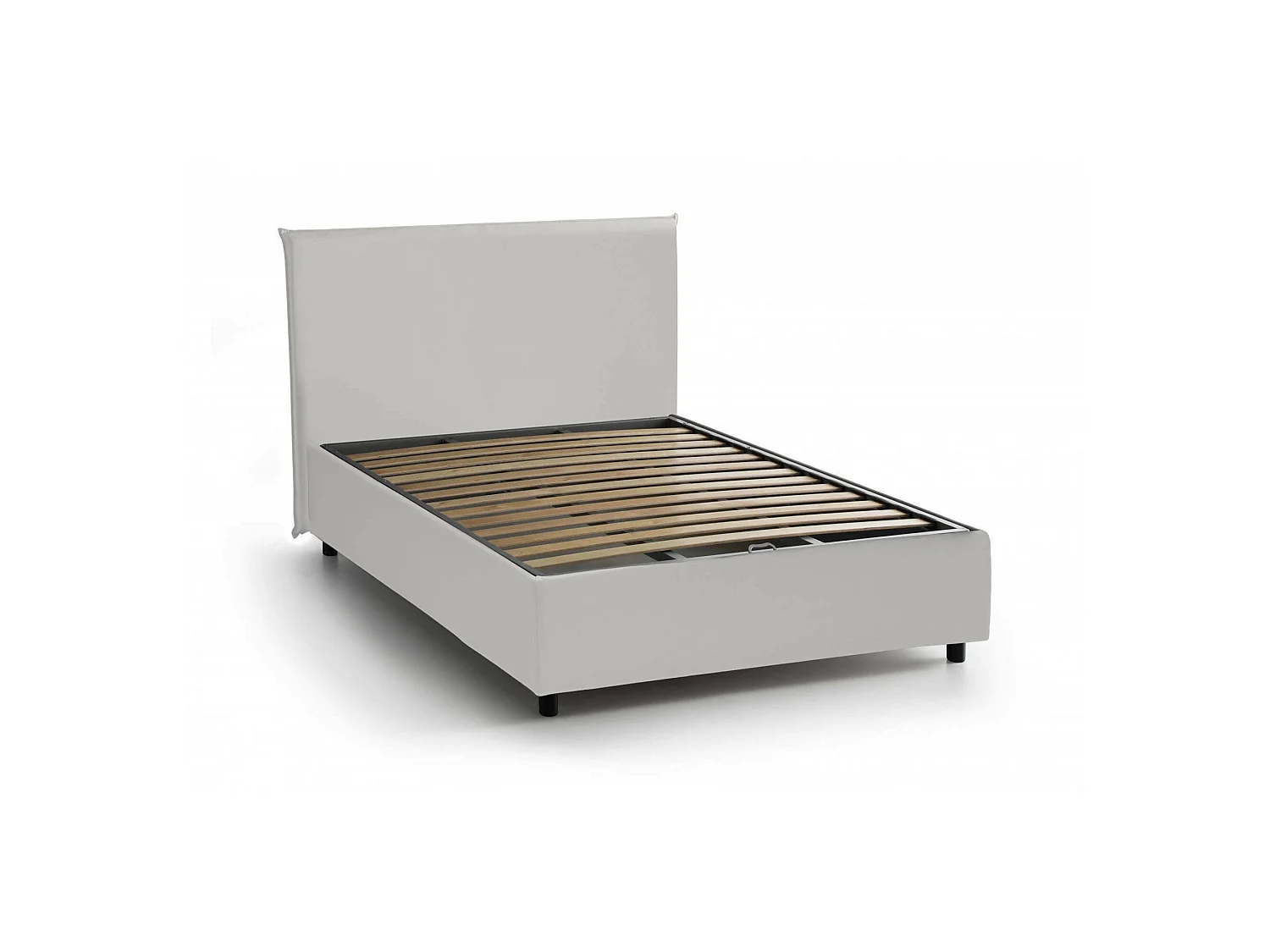 Dubbel bed, Opbergbed met bekleding van eco-leer, 100% Made in Italy, Opening aan de voorkant, geschikt voor matras van 120x190 cm, Wit