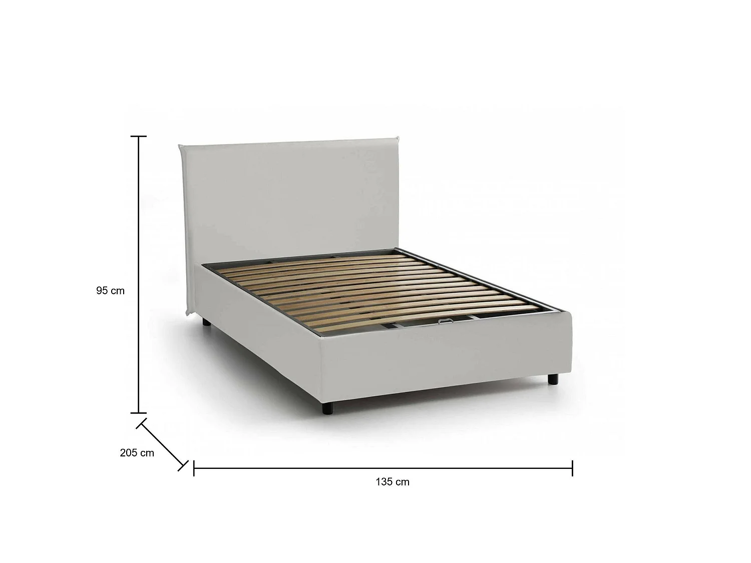 Dubbel bed, Opbergbed met bekleding van eco-leer, 100% Made in Italy, Opening aan de voorkant, geschikt voor matras van 120x190 cm, Wit