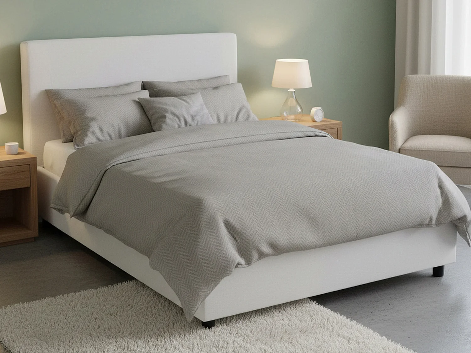 Dubbel bed, Opbergbed met bekleding van eco-leer, 100% Made in Italy, Opening aan de voorkant, geschikt voor matras van 120x190 cm, Wit