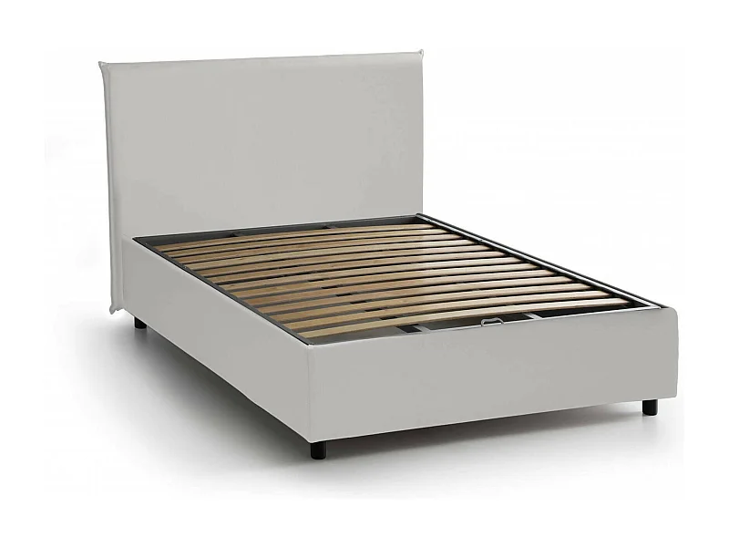 Dubbel bed, Opbergbed met bekleding van eco-leer, 100% Made in Italy, Opening aan de voorkant, geschikt voor matras van 120x190 cm, Wit