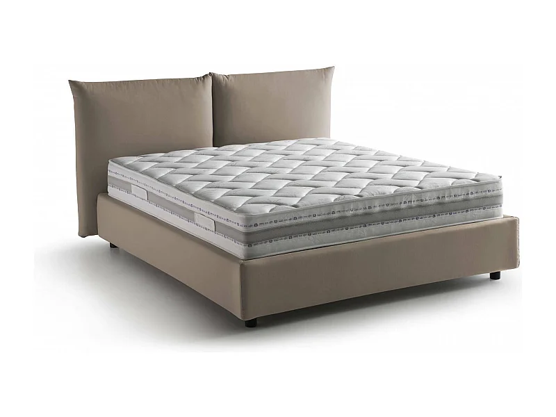 Lit double Dbrunor, Lit coffre avec revêtement en tissu, 100% Made in Italy, Ouverture frontale, avec matelas 160x200 cm inclus, Taupe