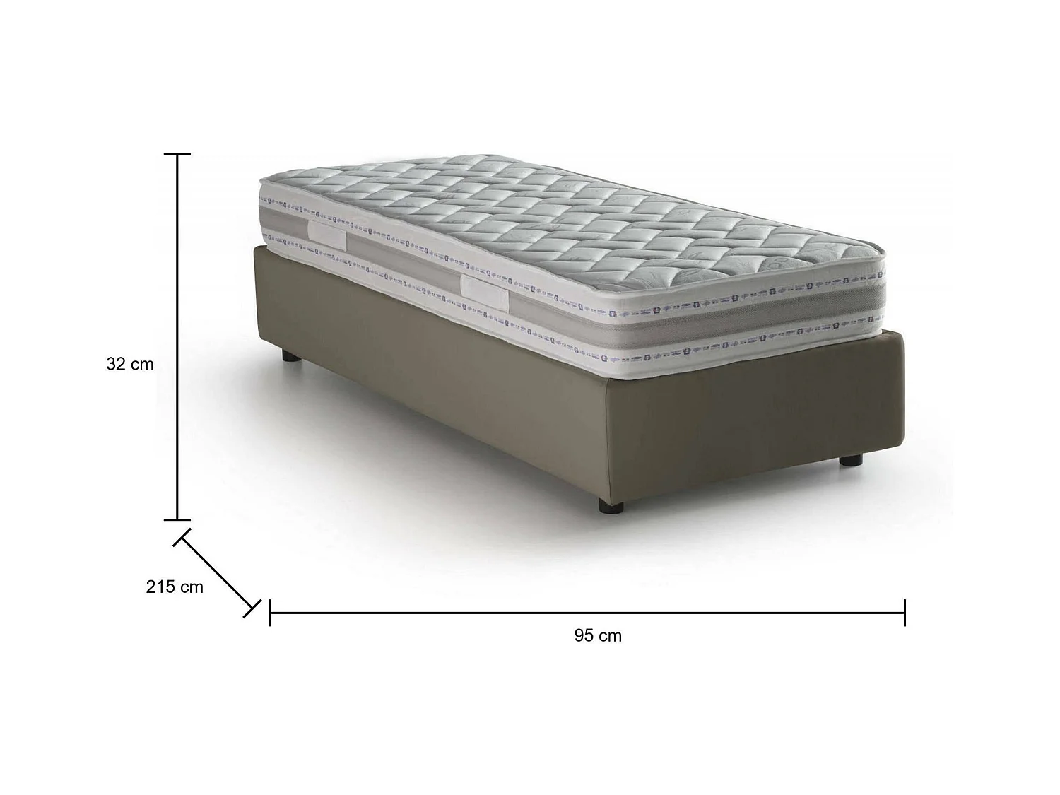 Lit simple Dalfan, Lit coffre avec revêtement en éco-cuir, 100% Made in Italy, Ouverture frontale, avec matelas 80x200 cm inclus, Taupe