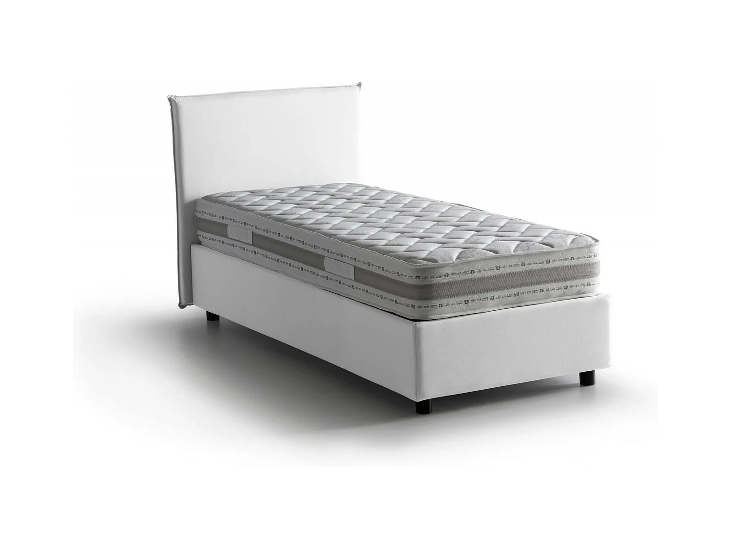 Daugell eenpersoonsbed, Opbergbed met stoffen bekleding, 100% Made in Italy, Zijopening, inclusief matras van 80x190 cm, Wit