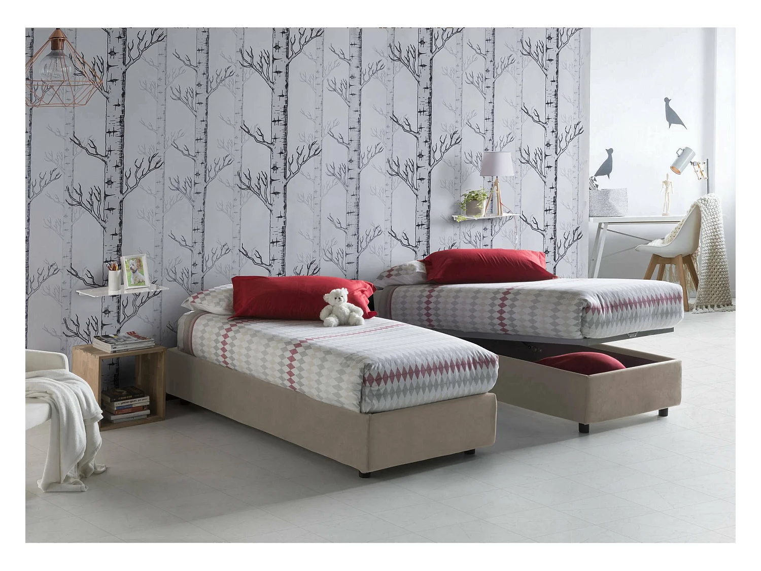 Talamo Italia - Letto singolo Aribal, con materasso Cm 90x200 incluso, Tortora