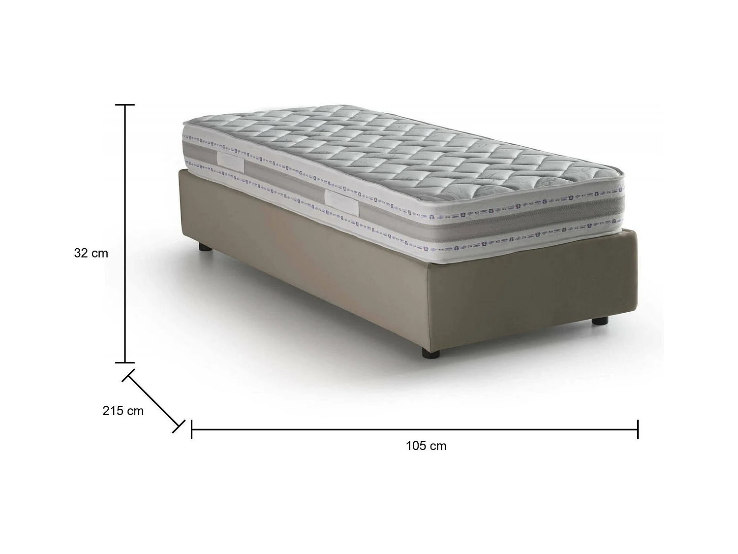 Talamo Italia - Letto singolo Aribal, con materasso Cm 90x200 incluso, Tortora