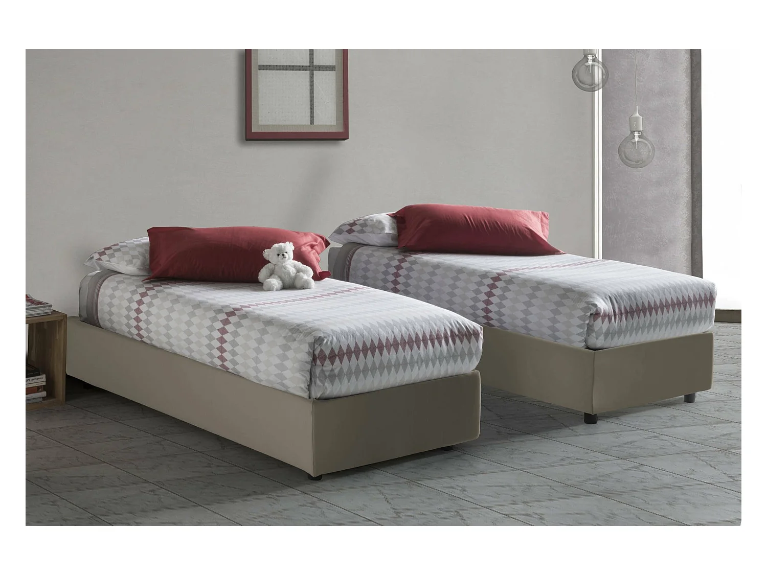 Talamo Italia - Letto singolo Aribal, con materasso Cm 90x200 incluso, Tortora