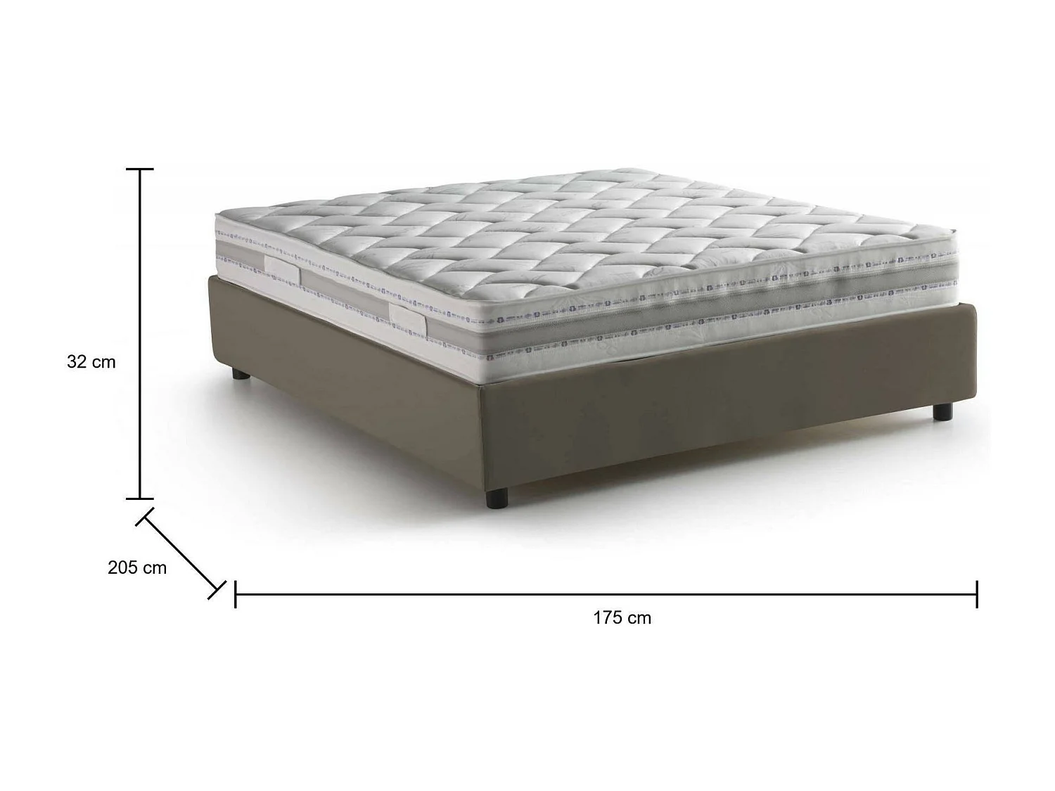 Lit double Dbaci, Lit coffre avec revêtement en éco-cuir, 100% Made in Italy, Ouverture frontale, avec matelas 160x190 cm inclus, Taupe