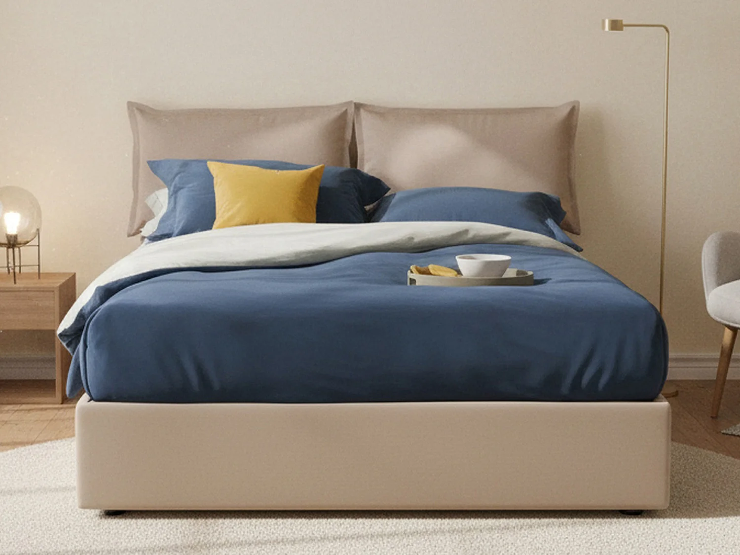 Lit double Dgirau, Lit coffre avec revêtement en éco-cuir, 100% Made in Italy, Ouverture frontale, adapté pour matelas 140x200 cm, Taupe
