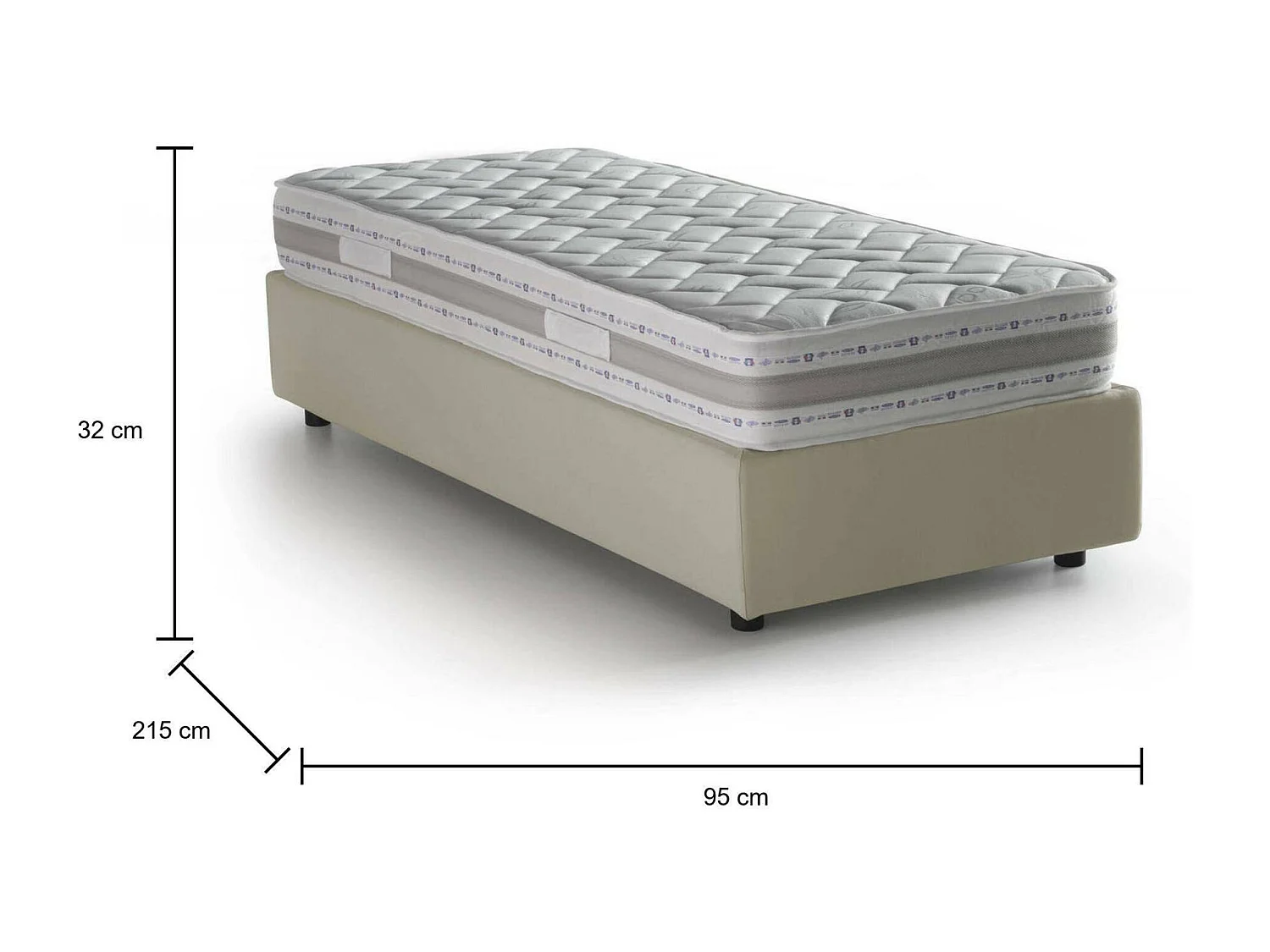 Einzelbett Dmaiell, Containerbett mit Stoffbespannung, 100% Made in Italy, Frontöffnung, inklusive Matratze 80x200 cm, Beige