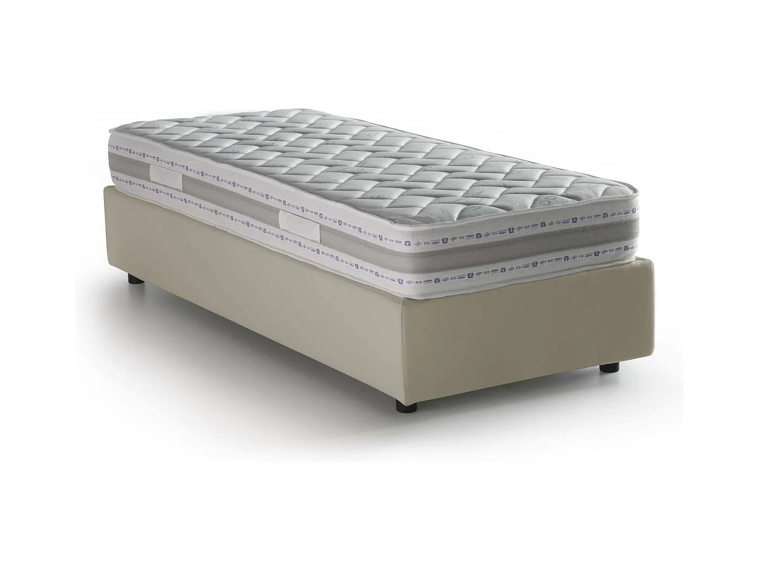 Lit simple Dmaiell, Lit coffre avec revêtement en tissu, 100% Made in Italy, Ouverture frontale, avec matelas 80x200 cm inclus, Beige