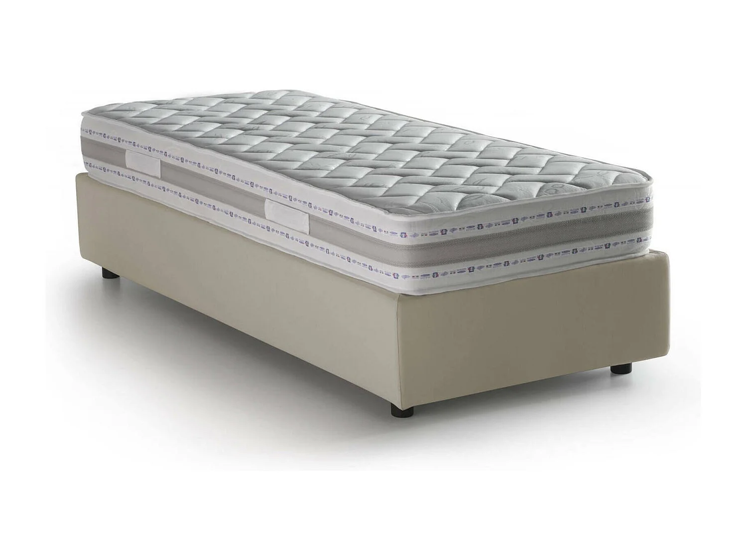 Lit simple Dmaiell, Lit coffre avec revêtement en tissu, 100% Made in Italy, Ouverture frontale, avec matelas 80x200 cm inclus, Beige