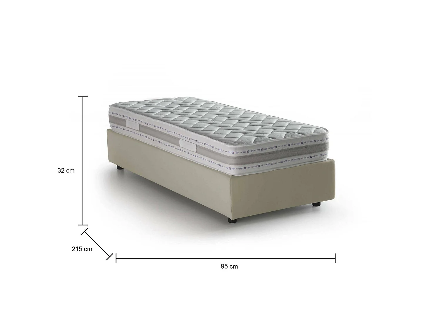 Lit simple Dmaiell, Lit coffre avec revêtement en tissu, 100% Made in Italy, Ouverture frontale, avec matelas 80x200 cm inclus, Beige