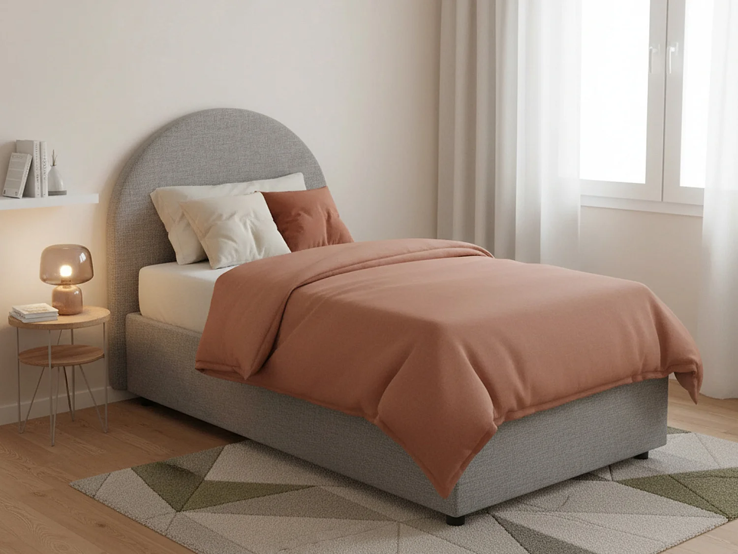 Letto Singolo Egle, Materasso Incluso Made in Italy, 95x205 cm Grigio