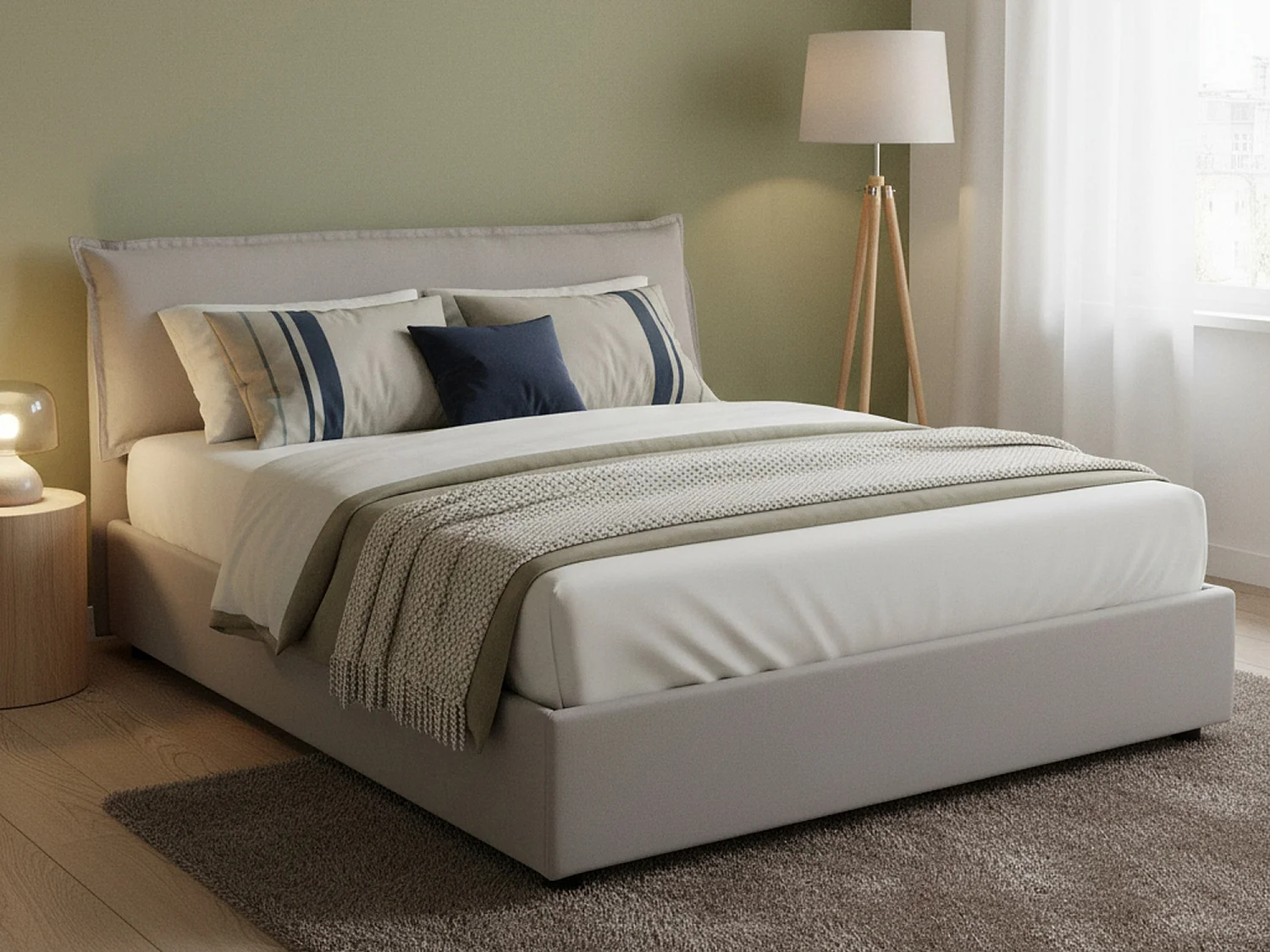 Cama matrimonial Dbiand, Cama contenedor con funda extraíble con cabecero tapizado y estructura de cama, 100% Made in Italy, adecuado para colchón Cm 160x200, Gris
