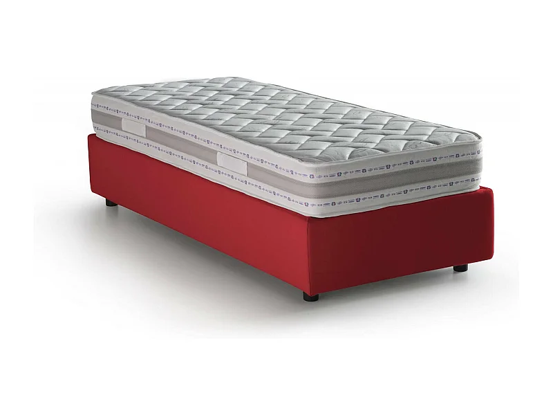 Lit simple Dmorier, Lit coffre avec revêtement en tissu, 100% Made in Italy, Ouverture frontale, avec matelas 90x200 cm inclus, Rouge