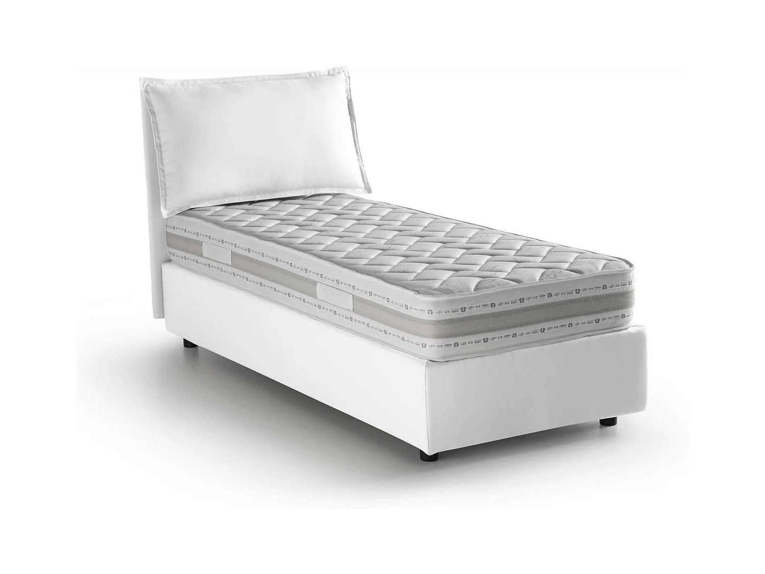 Lit simple Dmangone, Lit coffre avec revêtement en tissu, 100% Made in Italy, Ouverture latérale, avec matelas 80x190 cm inclus, Blanc