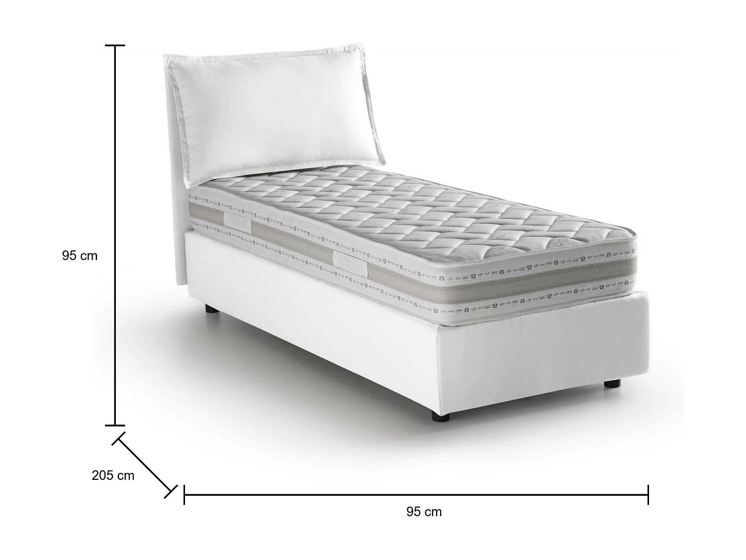 Einzelbett Dmangone, Containerbett mit Stoffbespannung, 100% Made in Italy, Seitliche Ã–ffnung, inklusive Matratze 80x190 cm, WeiÃŸ