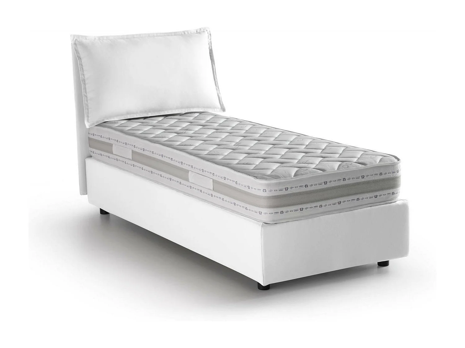 Lit simple Dmangone, Lit coffre avec revêtement en tissu, 100% Made in Italy, Ouverture latérale, avec matelas 80x190 cm inclus, Blanc