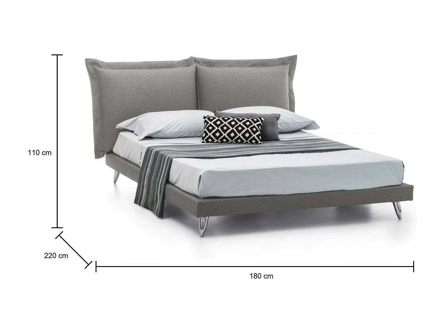 Lit double Dgiraud, Lit fixe en tissu avec pieds, 100% Made in Italy, adapté pour matelas 160x190 cm, Gris
