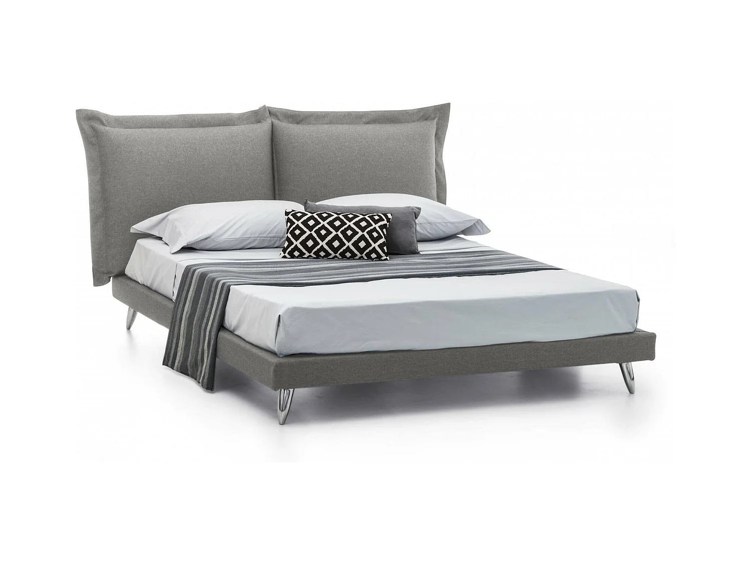Cama matrimonial Dgiraud, Cama fija en tela con pies, 100% Made in Italy, adecuado para colchón 160x190 cm, Gris