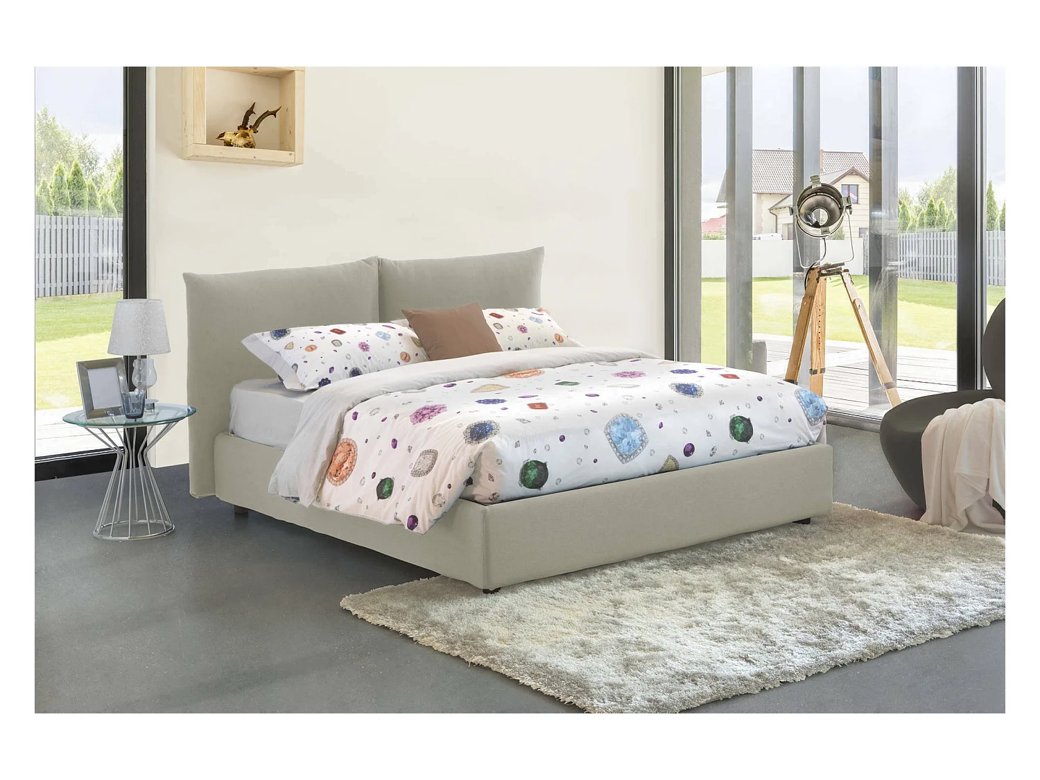 Talamo Italia - Letto matrimoniale Arpino, con materasso Cm 160x190 incluso, Beige