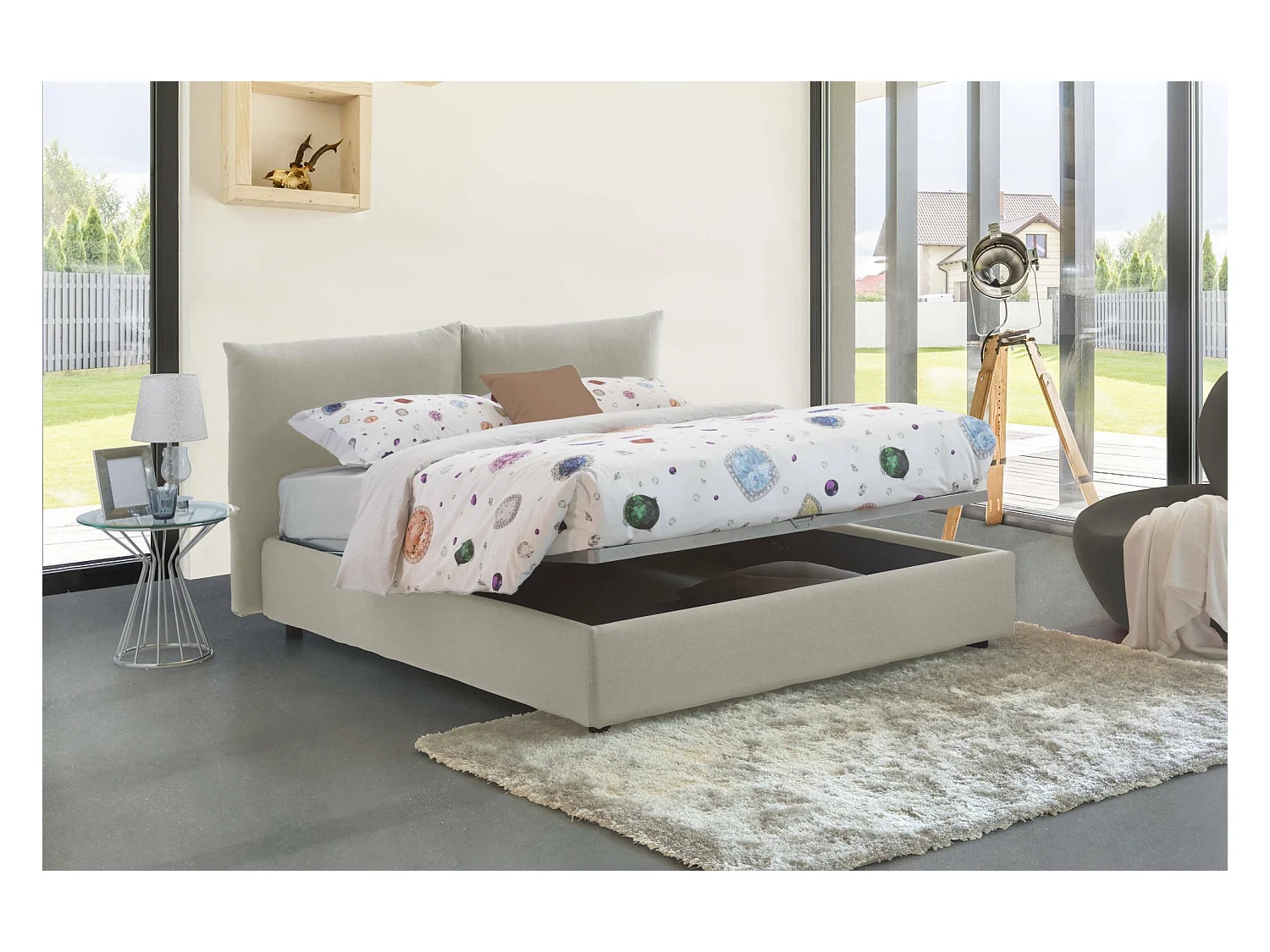 Talamo Italia - Letto matrimoniale Arpino, con materasso Cm 160x190 incluso, Beige