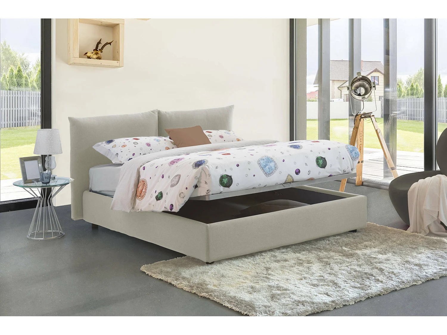 Talamo Italia - Letto matrimoniale Arpino, con materasso Cm 160x190 incluso, Beige