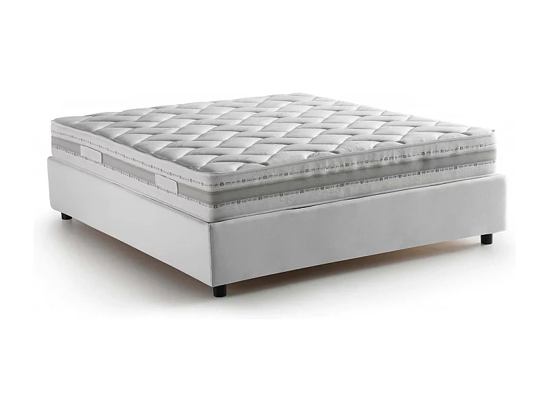 Lit double Ddurant, Lit coffre avec revêtement en tissu, 100% Made in Italy, Ouverture frontale, avec matelas 140x200 cm inclus, Blanc