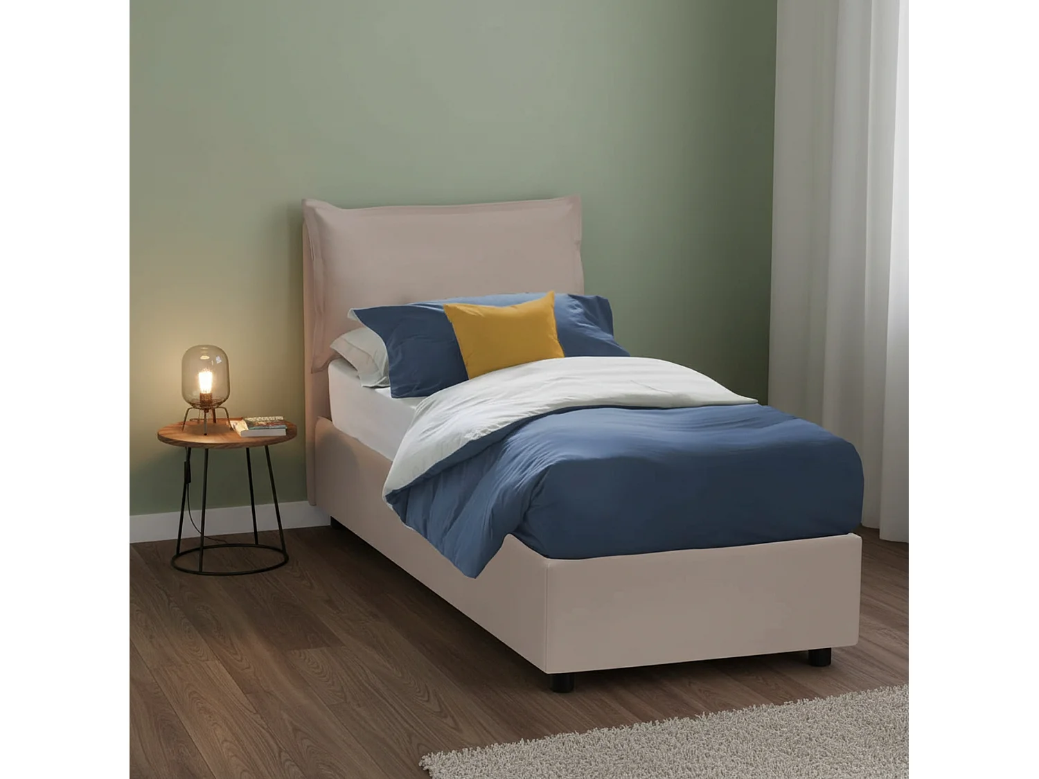 Lit simple Dcodutt, Lit coffre avec revêtement en éco-cuir, 100% Made in Italy, Ouverture frontale, avec matelas 90x200 cm inclus, Taupe