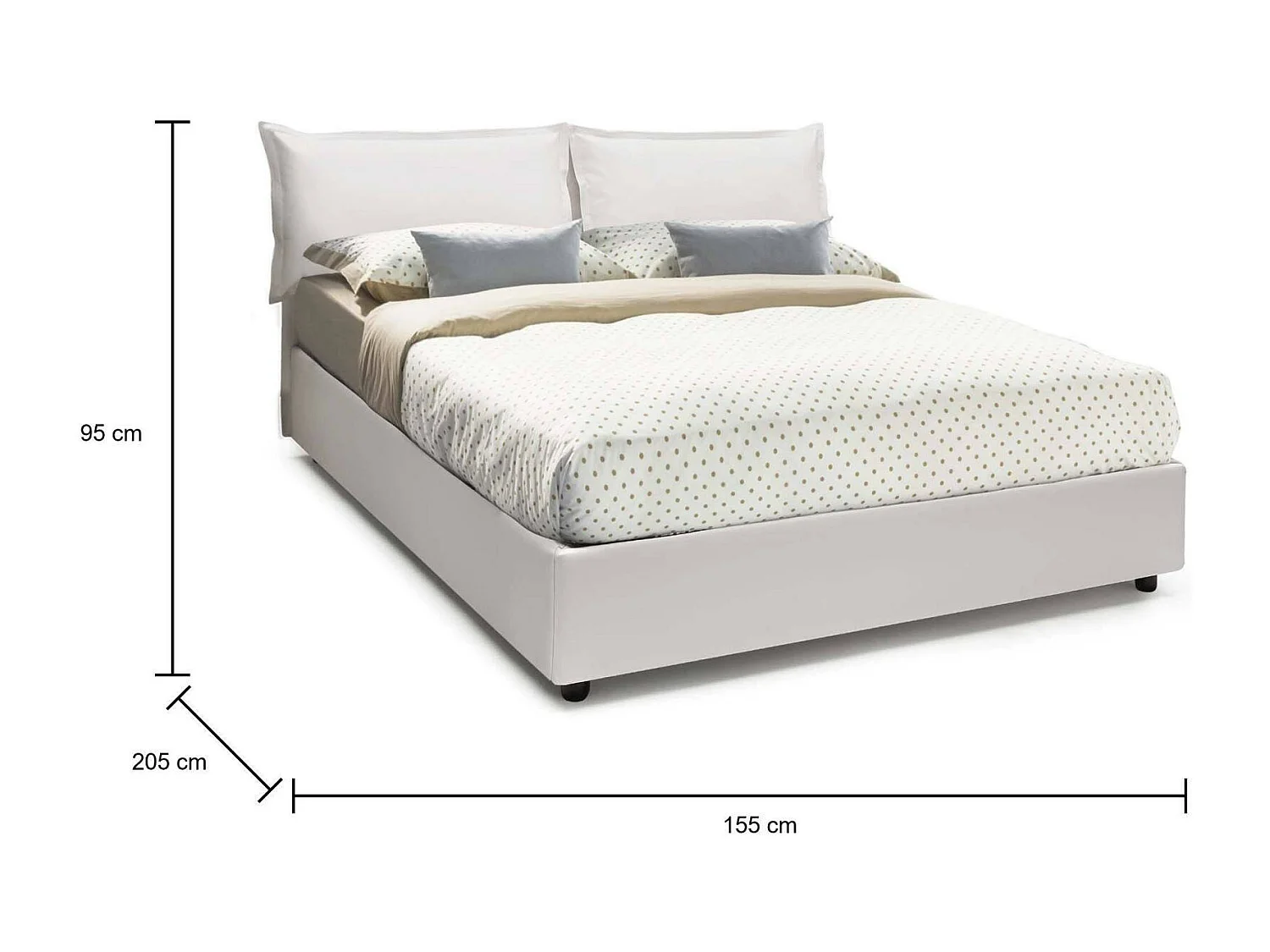 Letto Alla Francese Arzillo, Materasso Incluso Made in Italy, 155x205 cm Bianco