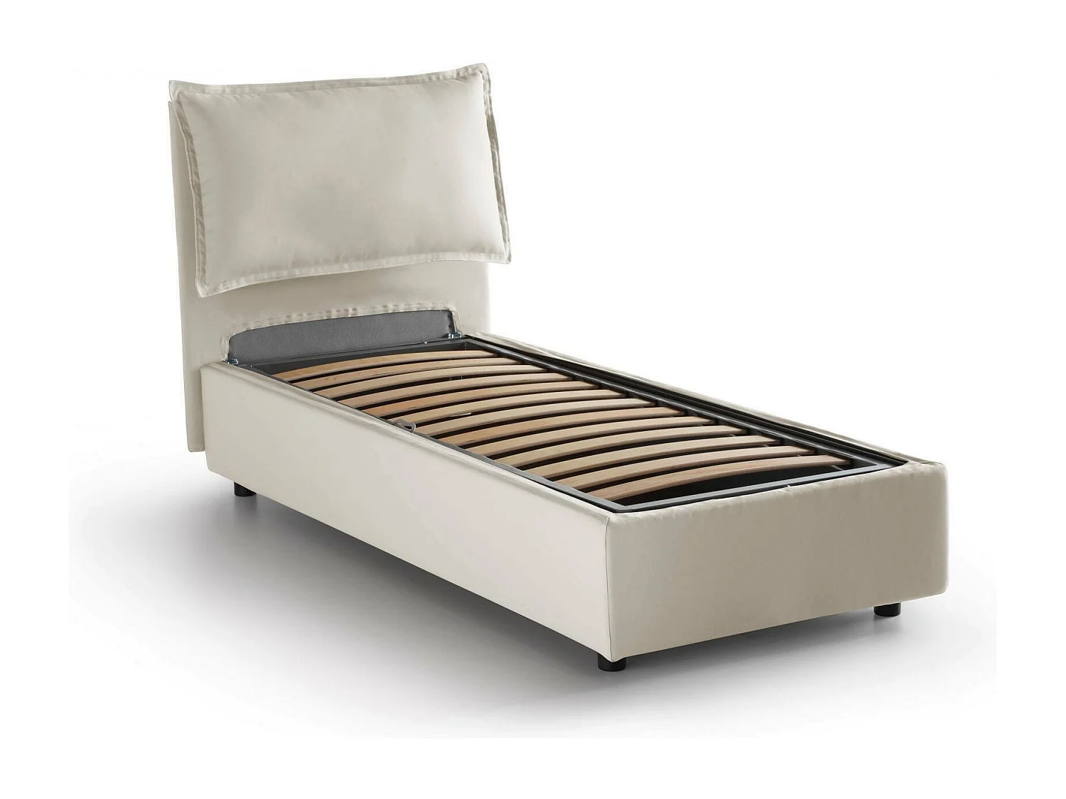 Daugust eenpersoonsbed, Opbergbed met stoffen bekleding, 100% Made in Italy, Opening aan de voorkant, inclusief matras 80x190 cm, Beige