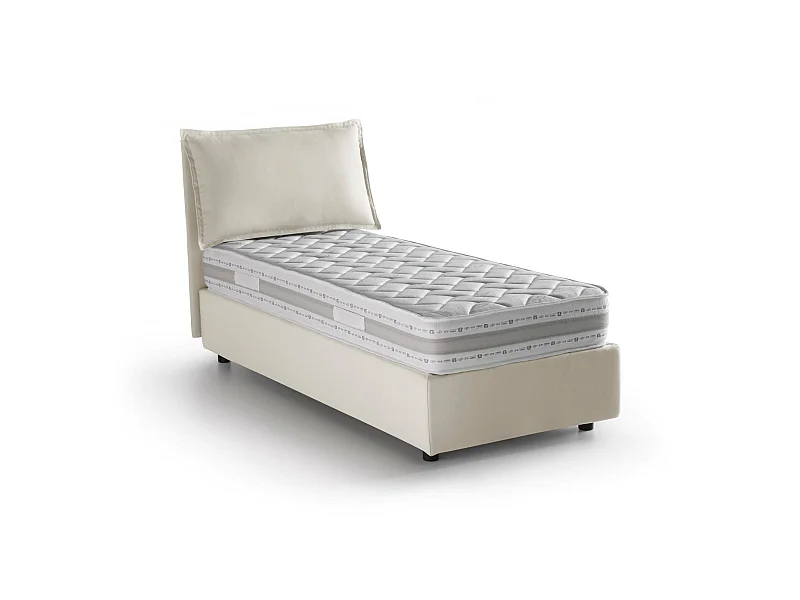 Einzelbett Daugust, Containerbett mit Stoffbespannung, 100% Made in Italy, Frontöffnung, inklusive Matratze Cm 80x190, Beige