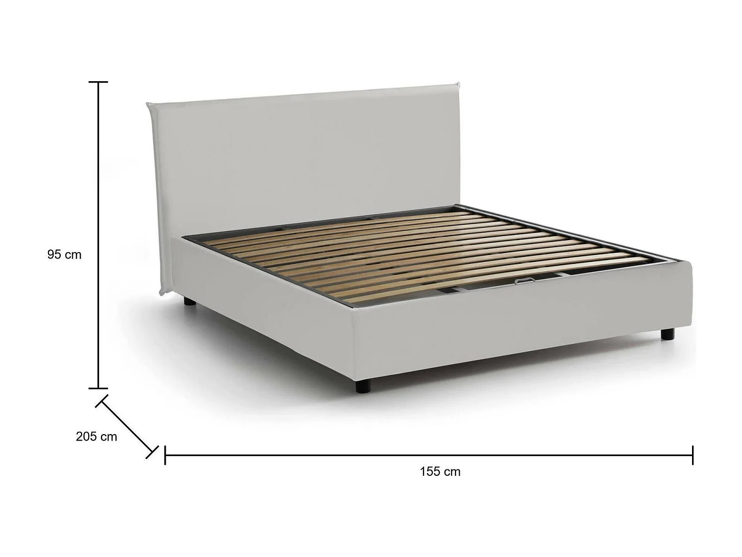 Lit double Dacost, Lit coffre avec revêtement en éco-cuir, 100% Made in Italy, Ouverture frontale, adapté pour matelas 140x190 cm, Blanc