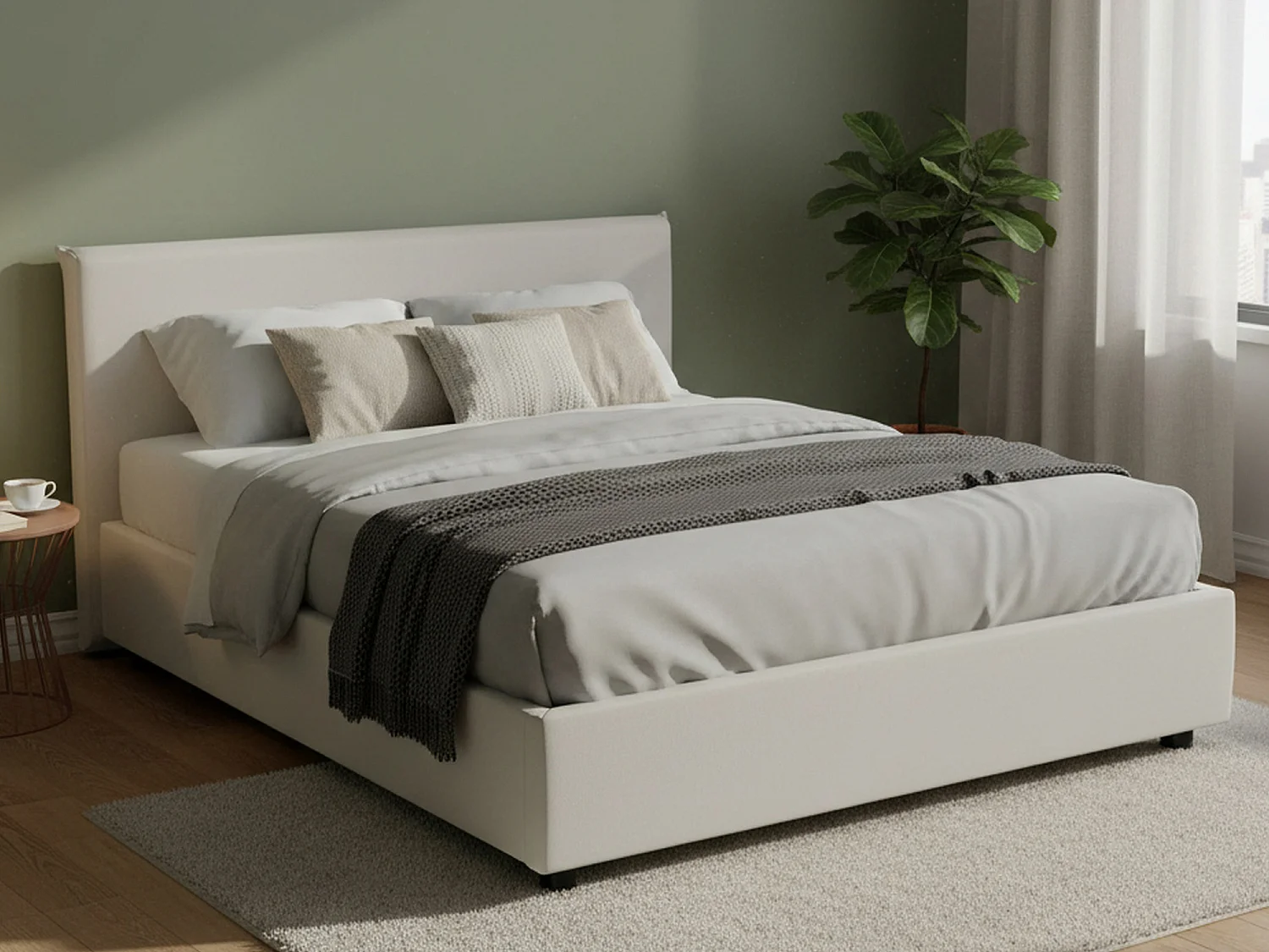Lit double Dacost, Lit coffre avec revêtement en éco-cuir, 100% Made in Italy, Ouverture frontale, adapté pour matelas 140x190 cm, Blanc