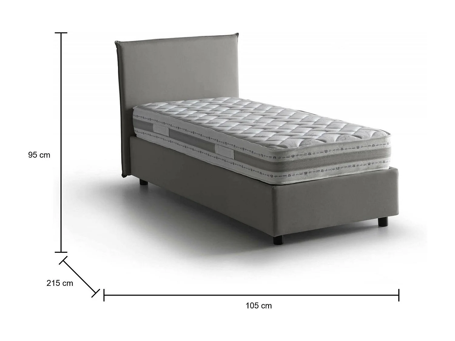 Cama individual Dbaston, Cama contenedor con revestimiento de tela, 100% Made in Italy, Apertura frontal, con colchón Cm 90x200 incluido, Gris