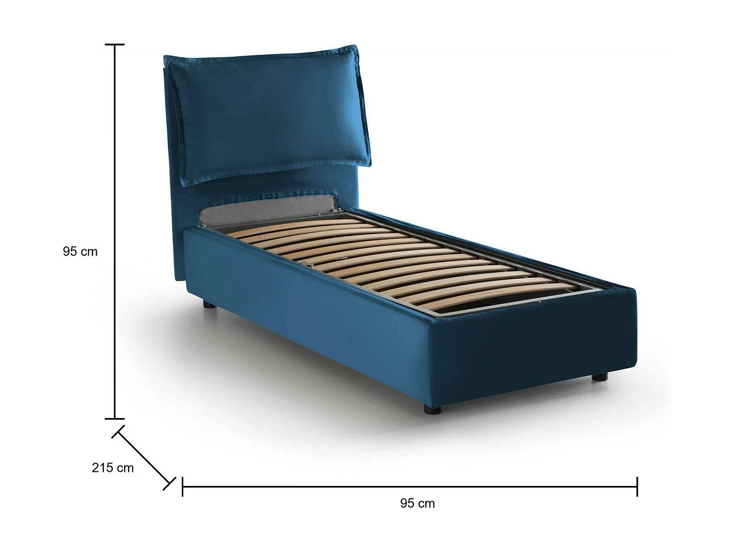 Letto Singolo Azzurrino, Sfoderabile Made in Italy, 95x215 cm blu