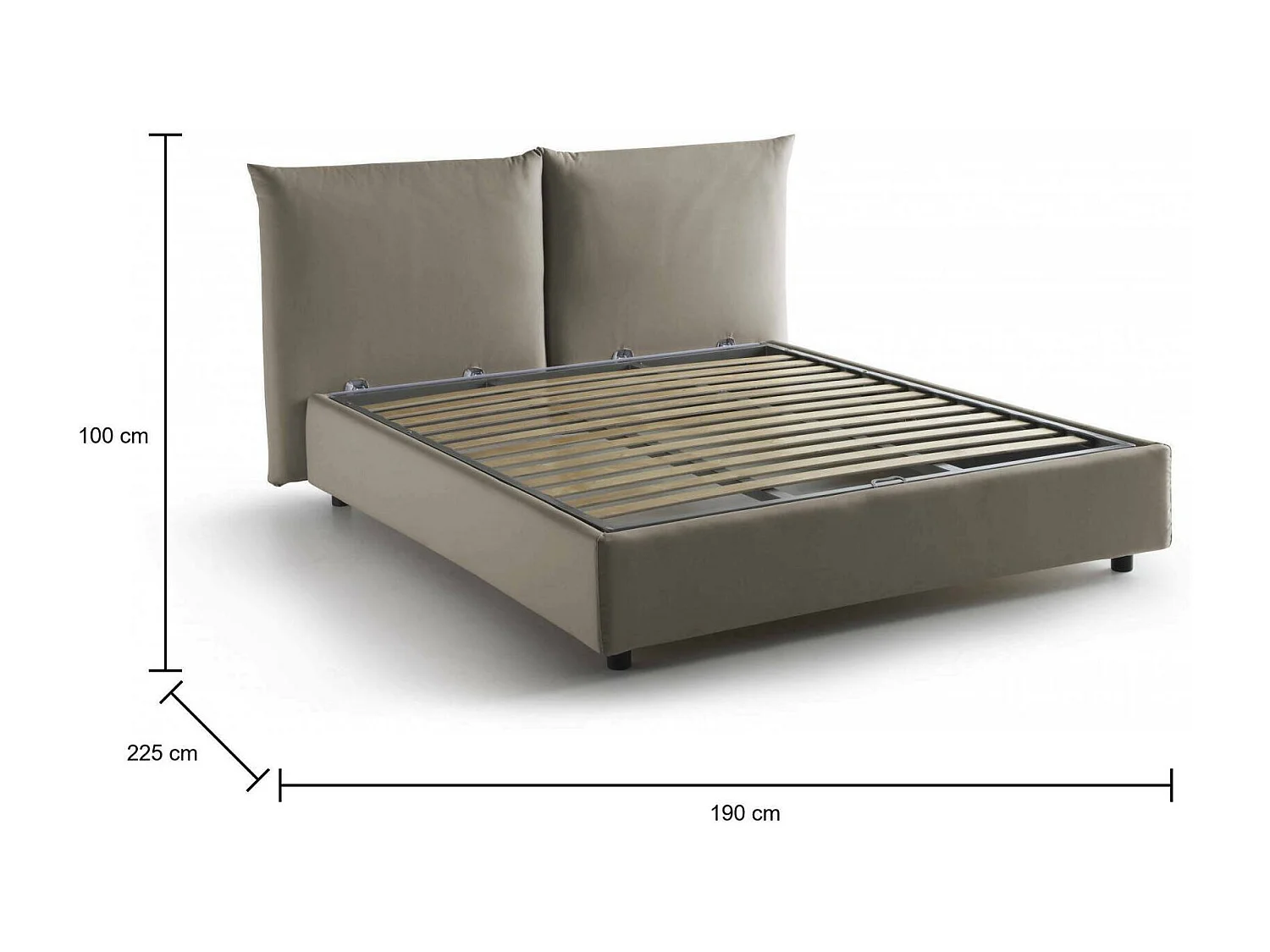 Cama de casal Ddestr, Cama de armazenamento com forro de tecido, 100% Fabricado na Itália, Abertura frontal, adequada para colchão 160x200 cm, Taupe