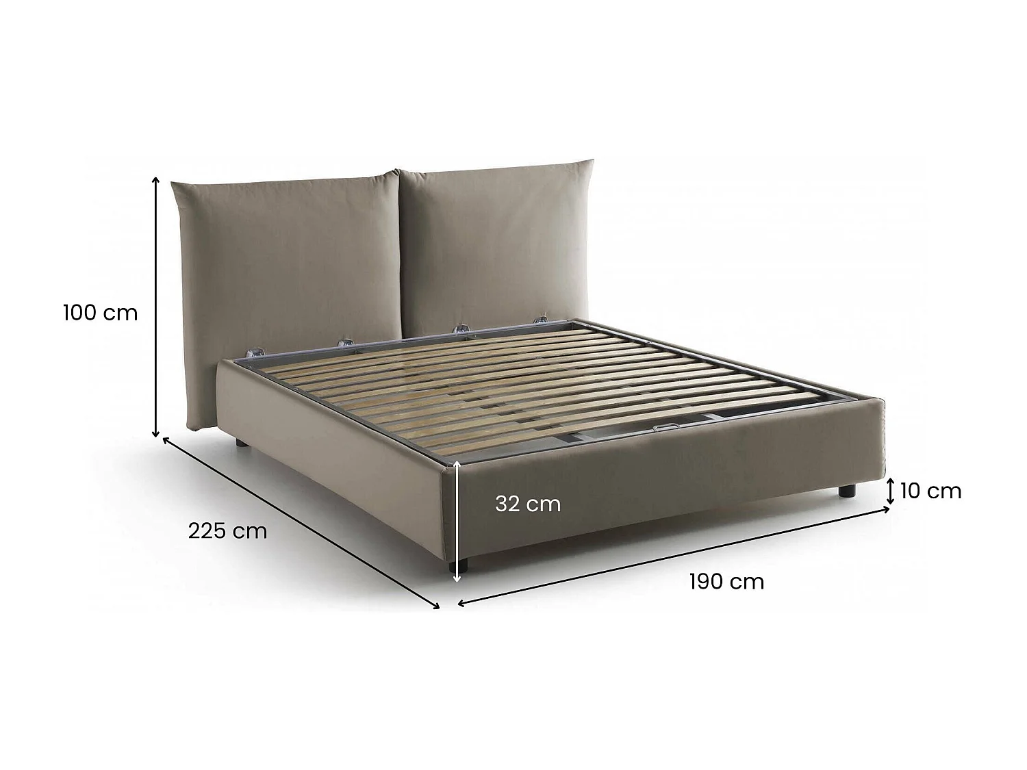 Lit double Ddestr, Lit coffre avec revêtement en tissu, 100% Made in Italy, Ouverture frontale, adapté pour matelas 160x200 cm, Taupe