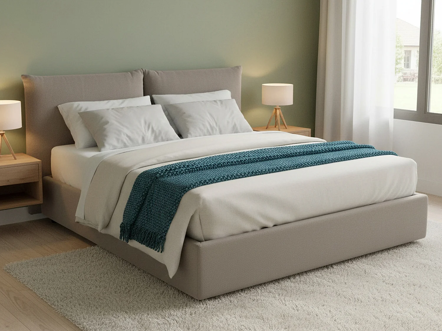 Lit double Ddestr, Lit coffre avec revêtement en tissu, 100% Made in Italy, Ouverture frontale, adapté pour matelas 160x200 cm, Taupe
