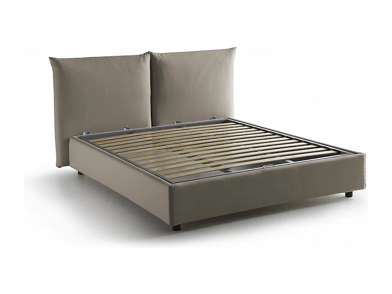 Lit double Ddestr, Lit coffre avec revêtement en tissu, 100% Made in Italy, Ouverture frontale, adapté pour matelas 160x200 cm, Taupe