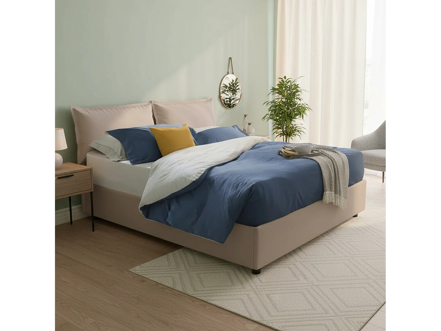 Lit double Dcutrone, Lit coffre avec revêtement en éco-cuir, 100% Made in Italy, Ouverture frontale, avec matelas 140x200 cm inclus, Taupe