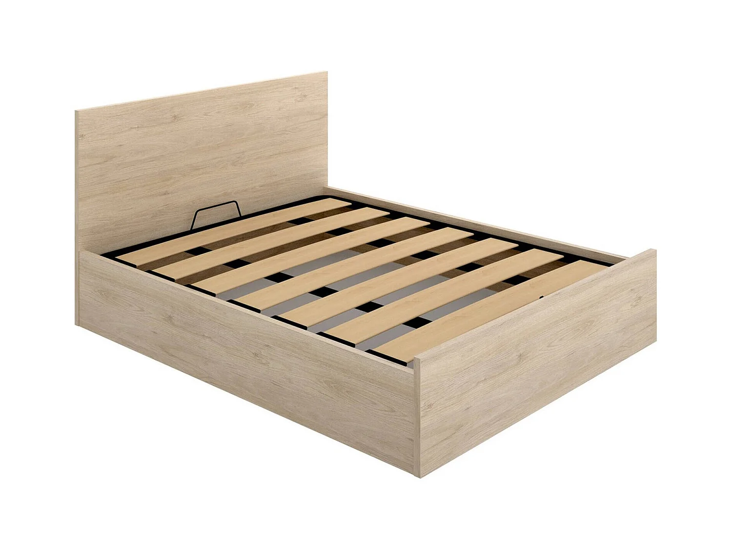 Dluli tweepersoonsbed, Inclusief Sommier bedframe, Opbergbedstructuur voor matras van 150x190 cm, 197x158h95 cm, Eiken