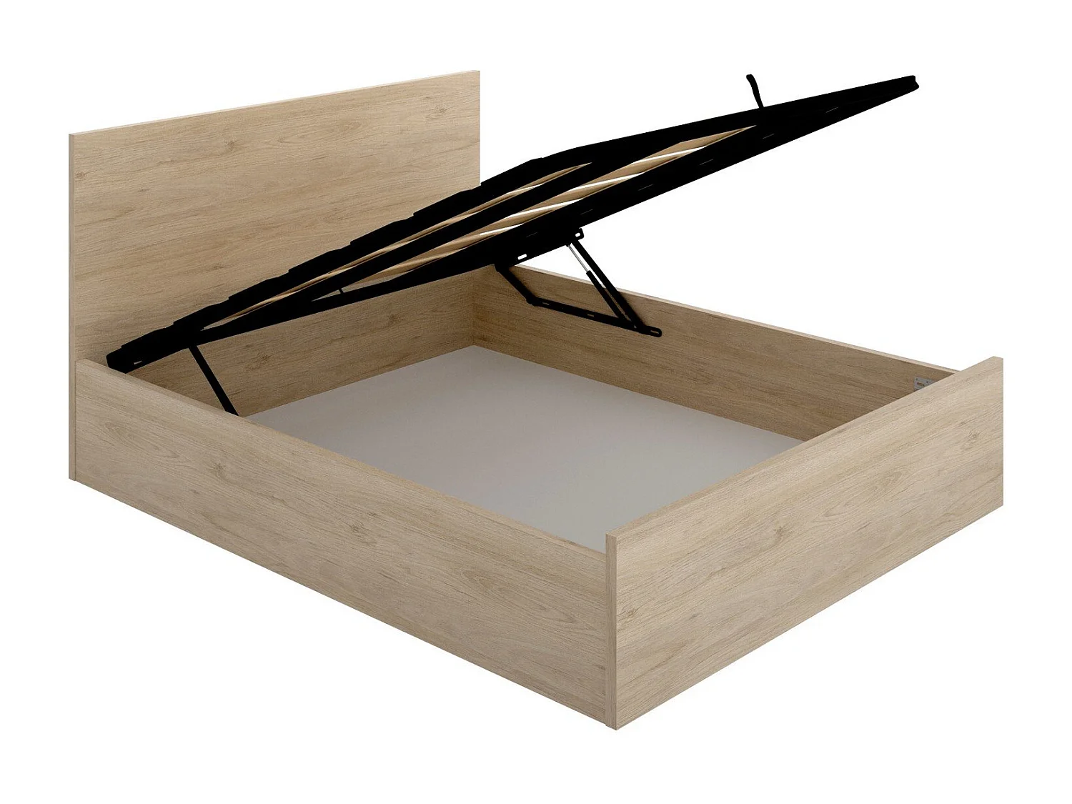 Dluli tweepersoonsbed, Inclusief Sommier bedframe, Opbergbedstructuur voor matras van 150x190 cm, 197x158h95 cm, Eiken