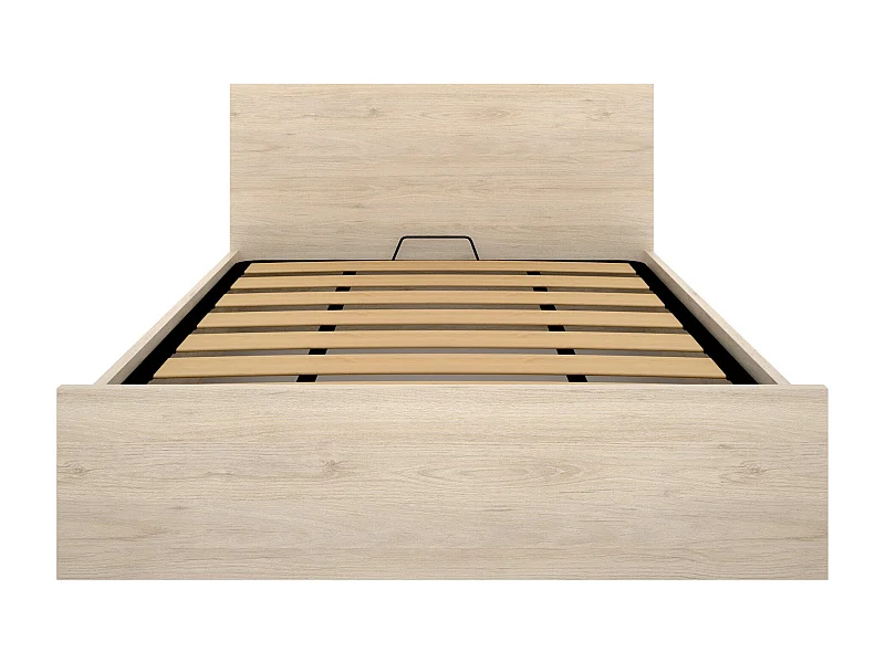 Dluli tweepersoonsbed, Inclusief Sommier bedframe, Opbergbedstructuur voor matras van 150x190 cm, 197x158h95 cm, Eiken