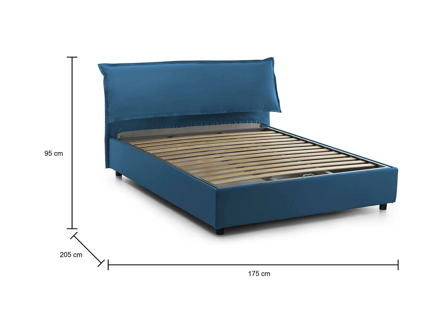 Dbianch tweepersoonsbed, Opbergbed met afneembare hoes met gestoffeerd hoofdeinde en opbergbedframe, 100% Made in Italy, geschikt voor matras 160x190 cm, Blauw