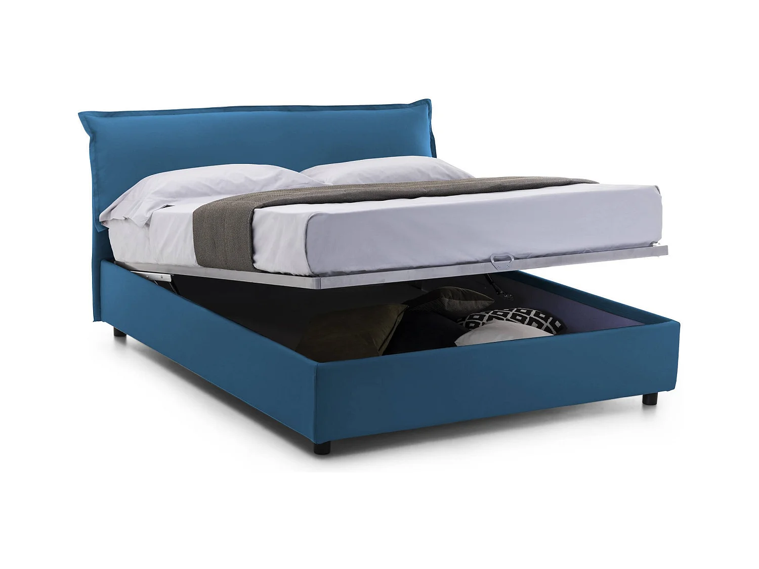 Dbianch tweepersoonsbed, Opbergbed met afneembare hoes met gestoffeerd hoofdeinde en opbergbedframe, 100% Made in Italy, geschikt voor matras 160x190 cm, Blauw