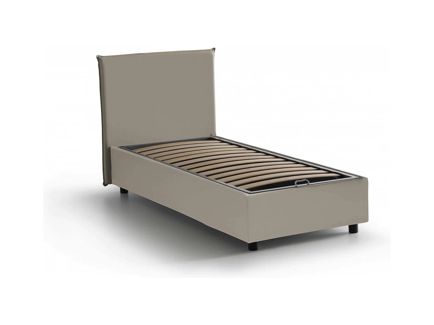 Lit simple Daram, Lit coffre avec revêtement en éco-cuir, 100% Made in Italy, Ouverture latérale, adapté pour matelas 80x190 cm, Taupe